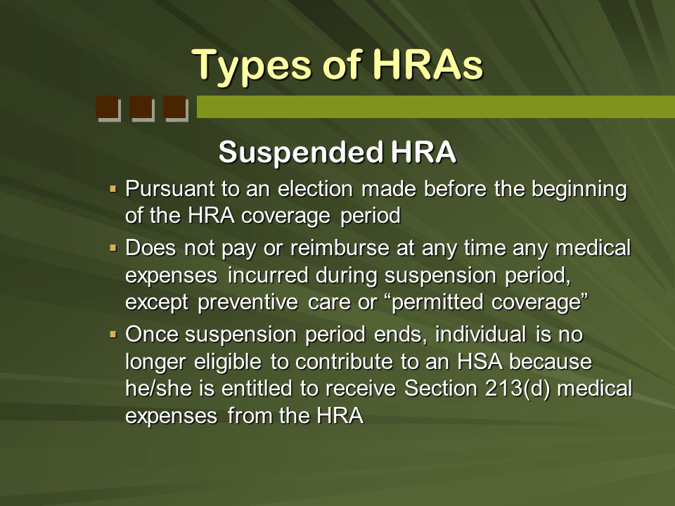 Types of HRAs Suspended HRA