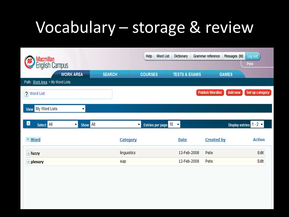 Vocabulary – storage & review