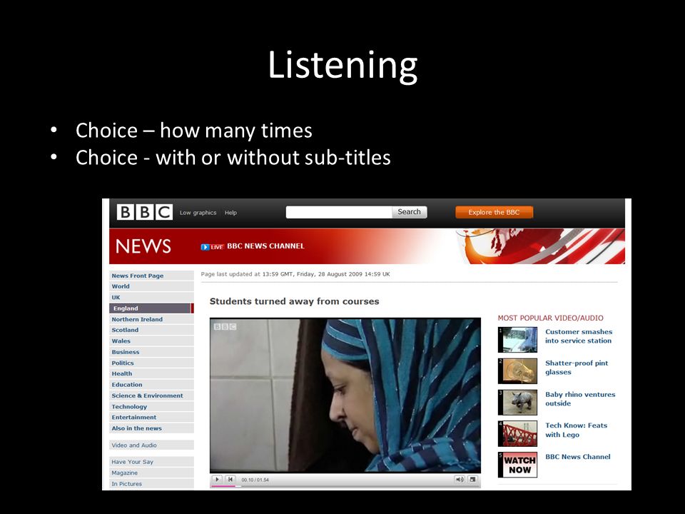 Listening Choice – how many times Choice - with or without sub-titles