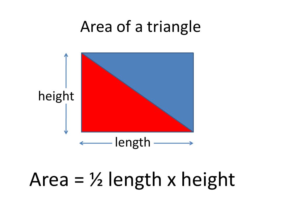 Area of a triangle height length Area = ½ length x height