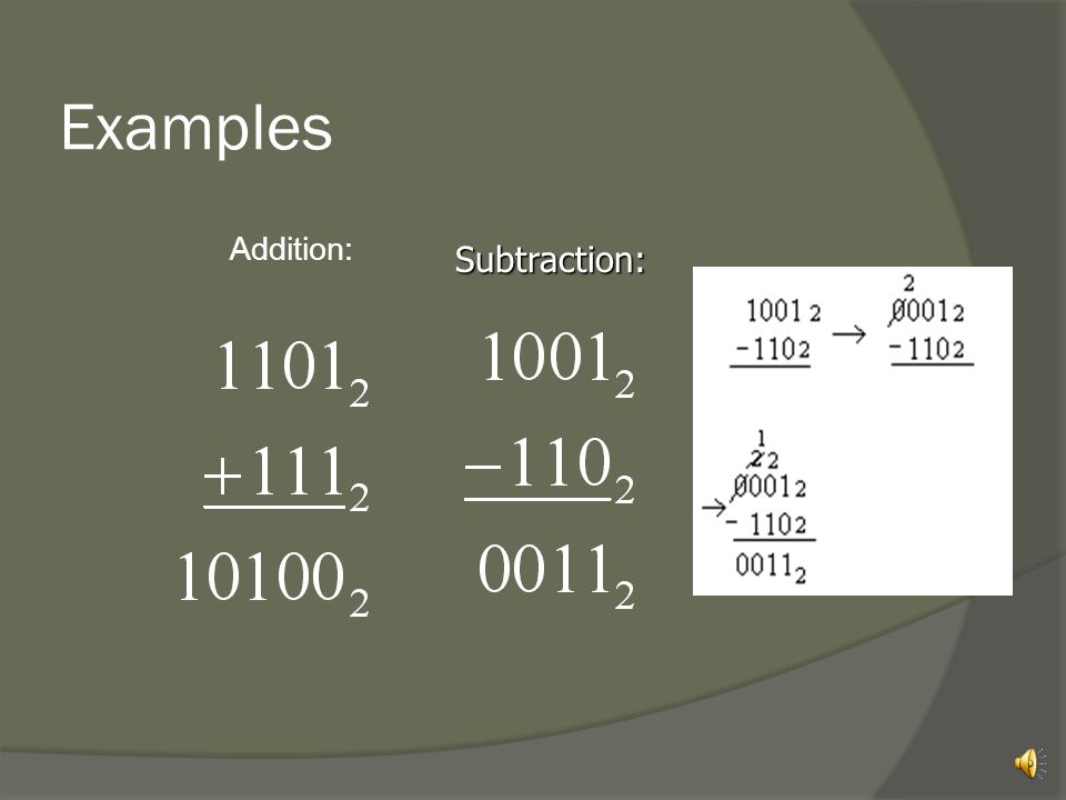 Examples Addition: Subtraction: