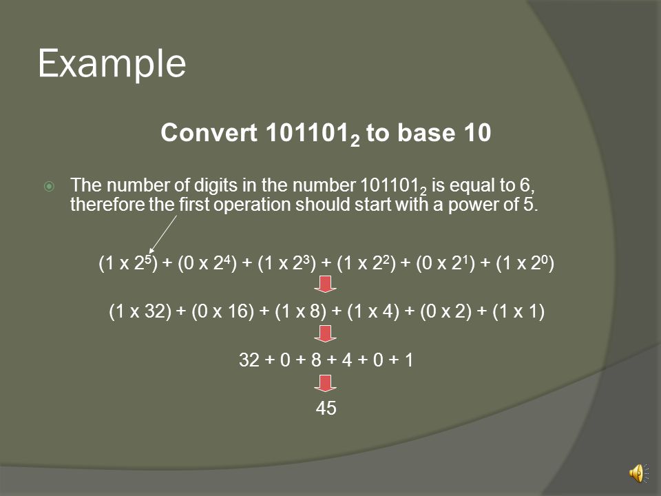 Example Convert to base 10