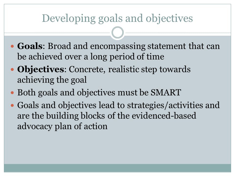 Developing goals and objectives