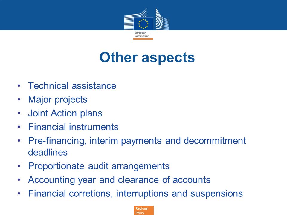 Other aspects Technical assistance Major projects Joint Action plans