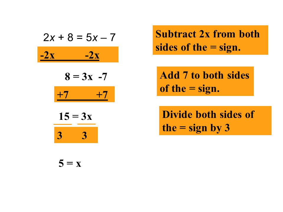 Subtract 2x from both sides of the = sign.
