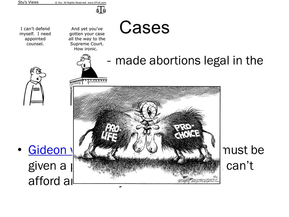 Cases Roe vs. Wade – made abortions legal in the first trimester