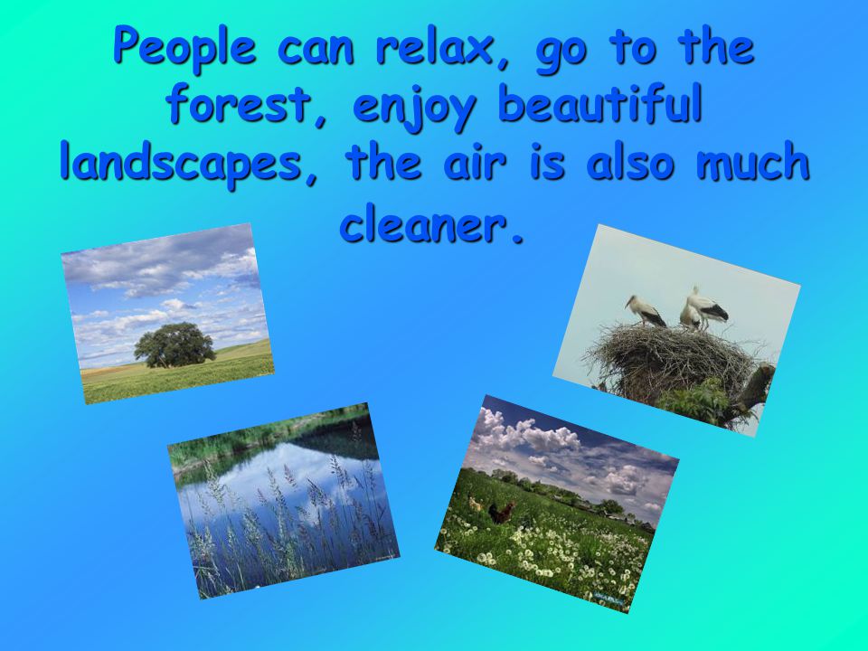 People can relax, go to the forest, enjoy beautiful landscapes, the air is also much cleaner.