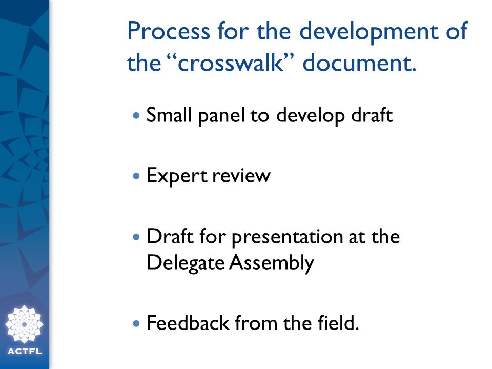 Process for the development of the crosswalk document.
