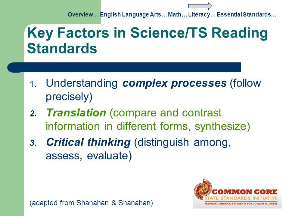 Key Factors in Science/TS Reading Standards