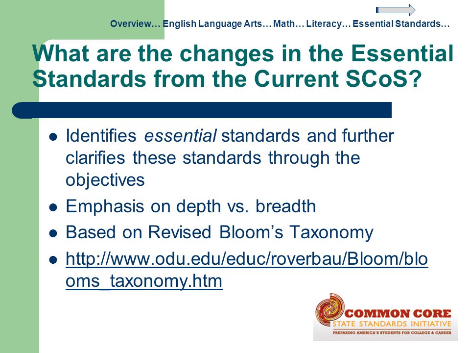 What are the changes in the Essential Standards from the Current SCoS