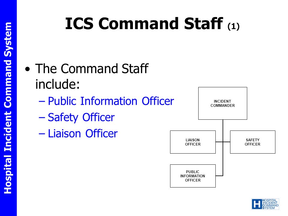 ICS Command Staff (1) The Command Staff include: