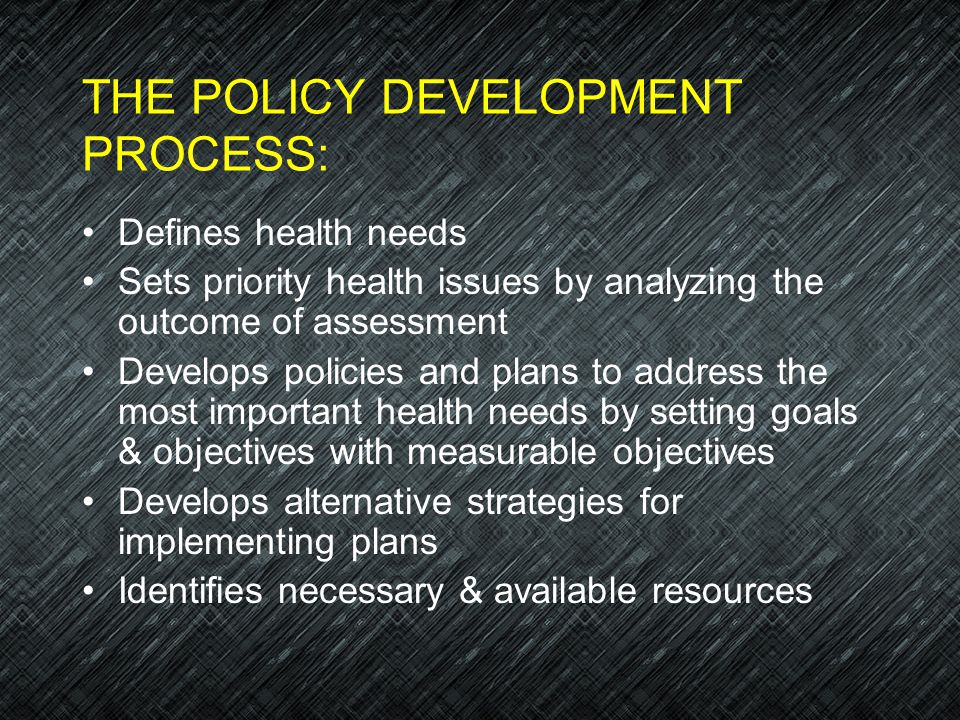 THE POLICY DEVELOPMENT PROCESS:
