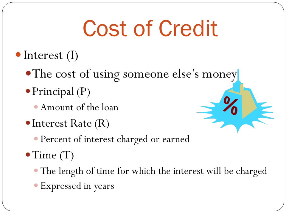Cost of Credit Interest (I) The cost of using someone else’s money
