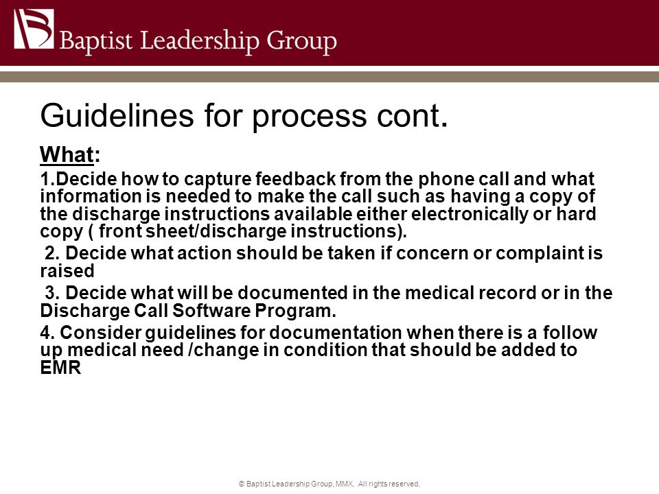 Guidelines for process cont.