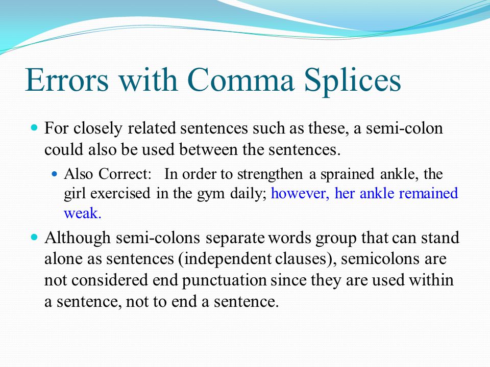 Errors with Comma Splices