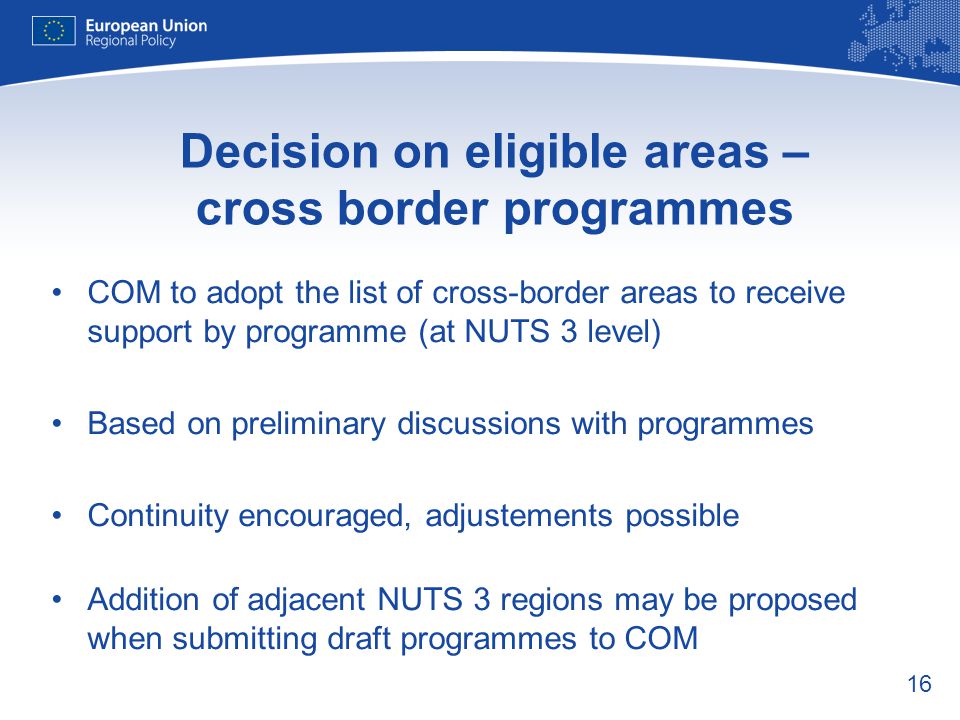 Decision on eligible areas – cross border programmes