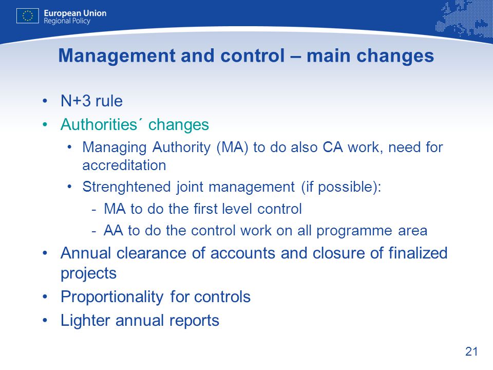 Management and control – main changes