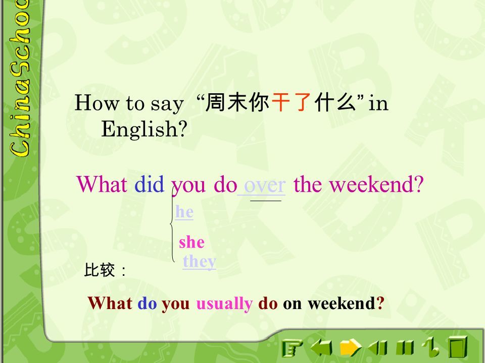 How to say 周末你干了什么 in English