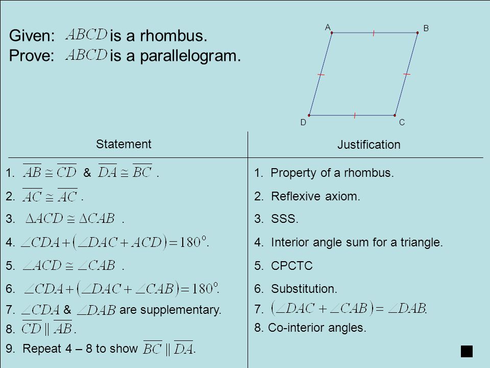 Given Is A Rhombus Prove Is A Parallelogram Ppt Video