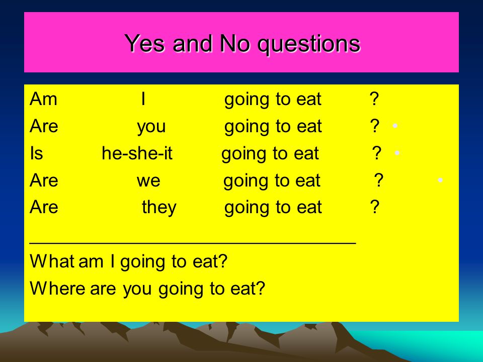 Yes and No questions Am I going to eat Are you going to eat