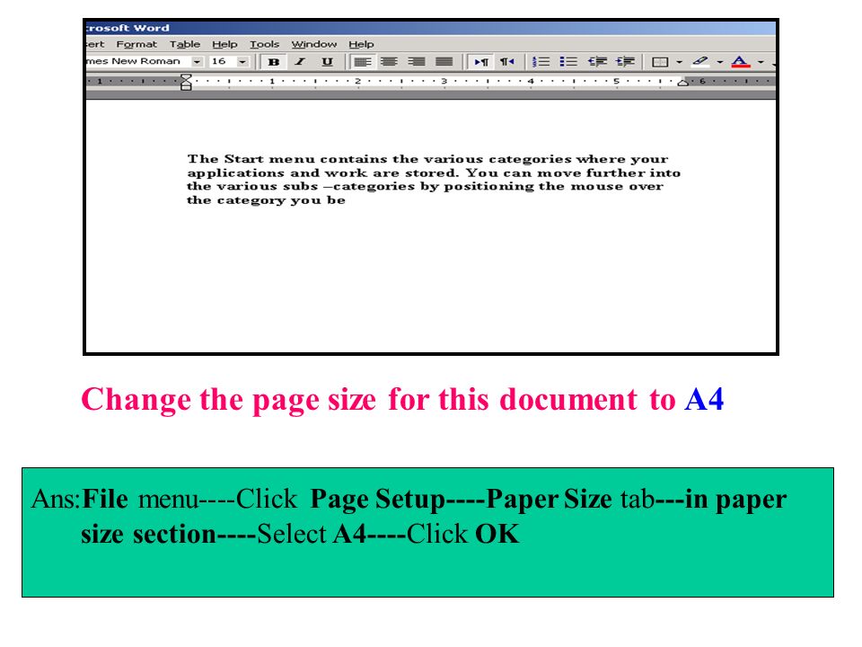 Change the page size for this document to A4