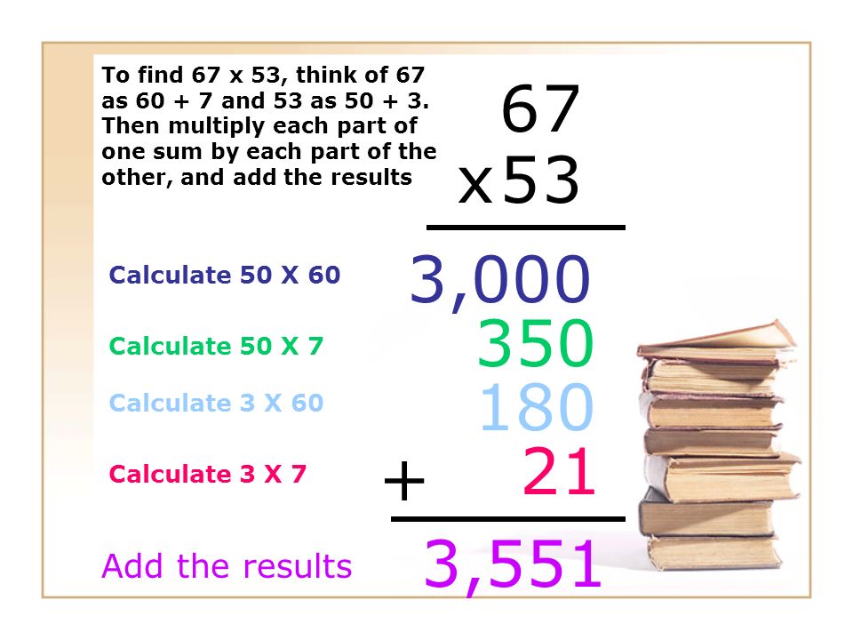 6 7 x 5 3 3, ,551 Add the results Calculate 50 X 60