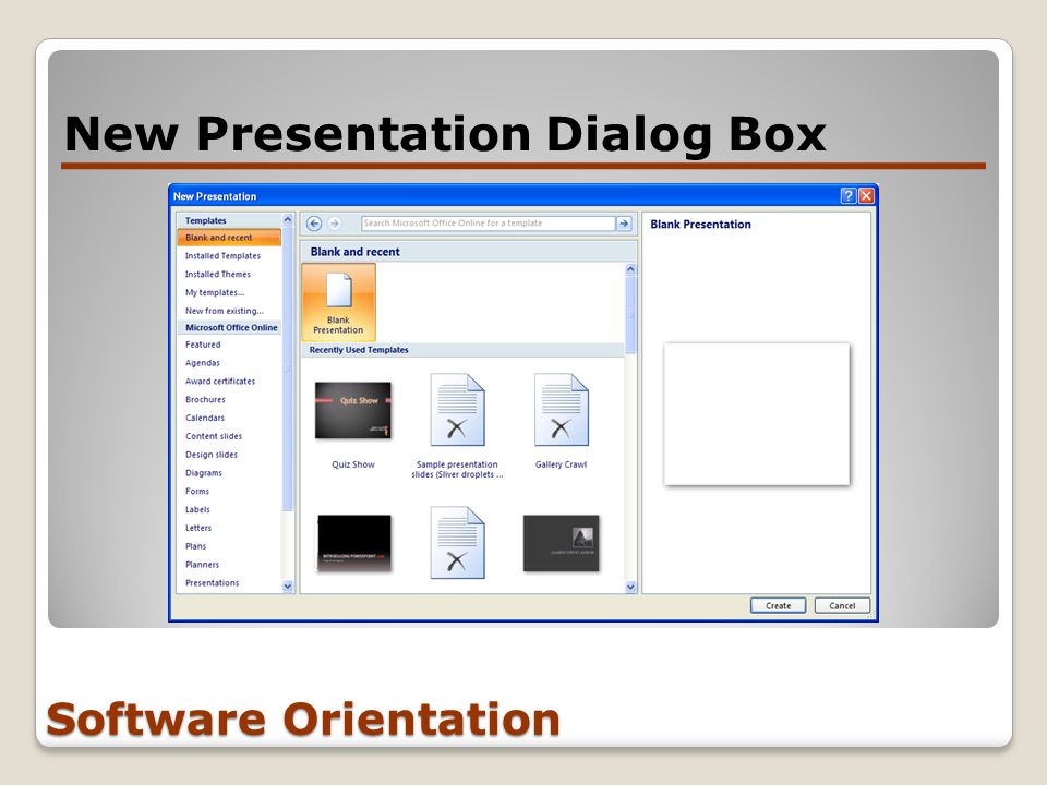 New Presentation Dialog Box