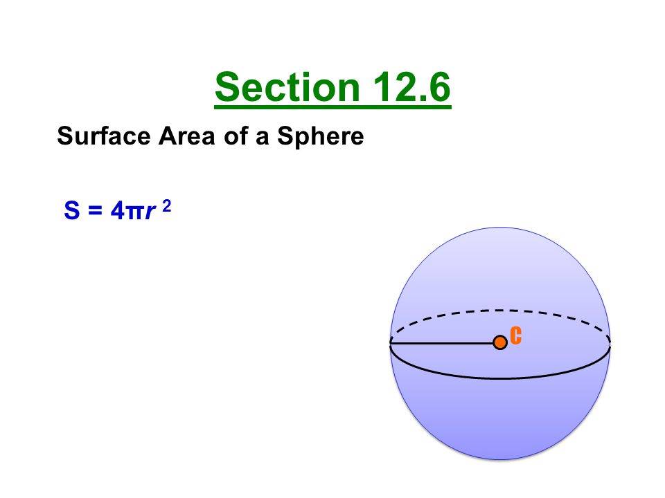 Section 12.6 Surface Area of a Sphere S = 4πr 2 C