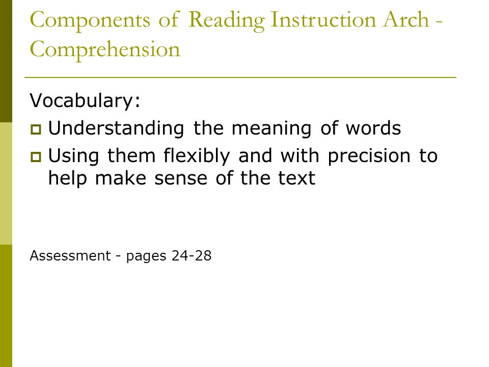 Components of Reading Instruction Arch - Comprehension