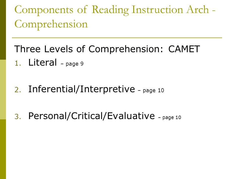 Components of Reading Instruction Arch - Comprehension