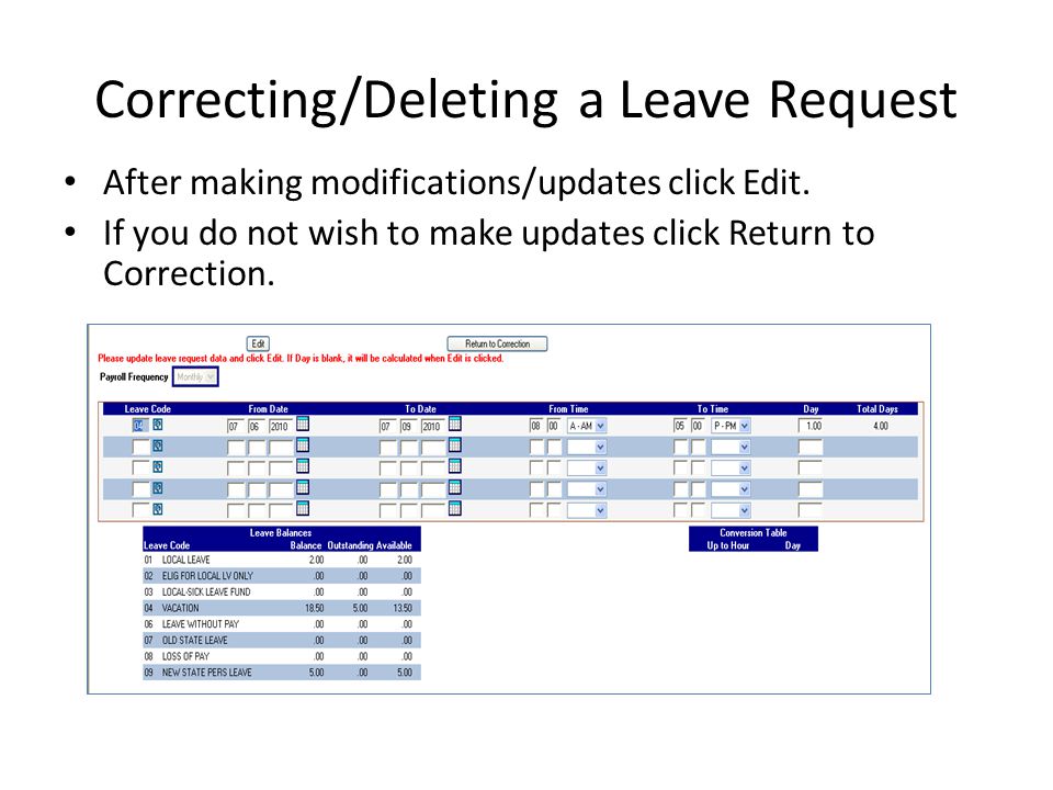 Correcting/Deleting a Leave Request