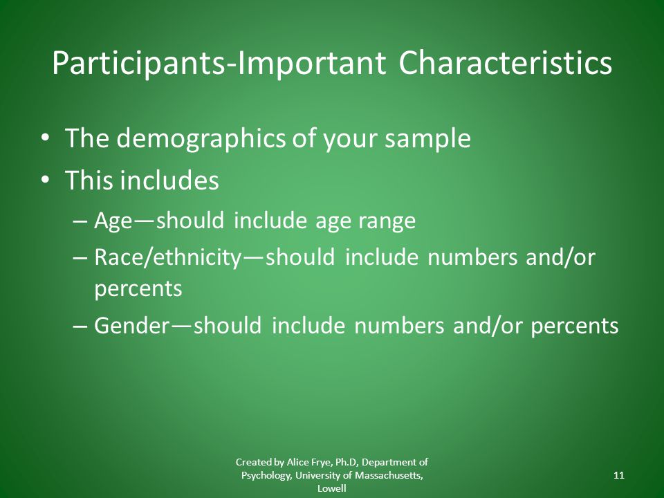 Participants-Important Characteristics