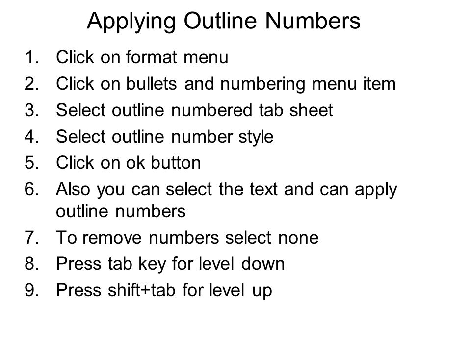 Applying Outline Numbers