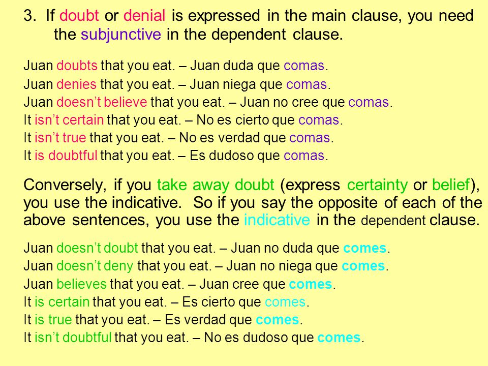 3. If doubt or denial is expressed in the main clause, you need