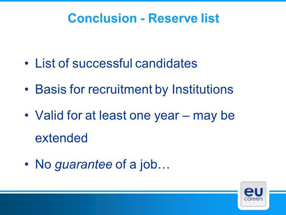 Conclusion - Reserve list