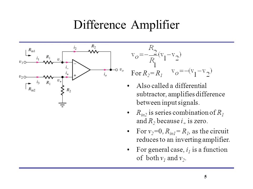 Difference Amplifier For R2= R1