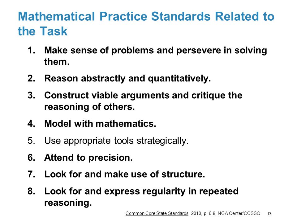 Mathematical Practice Standards Related to the Task
