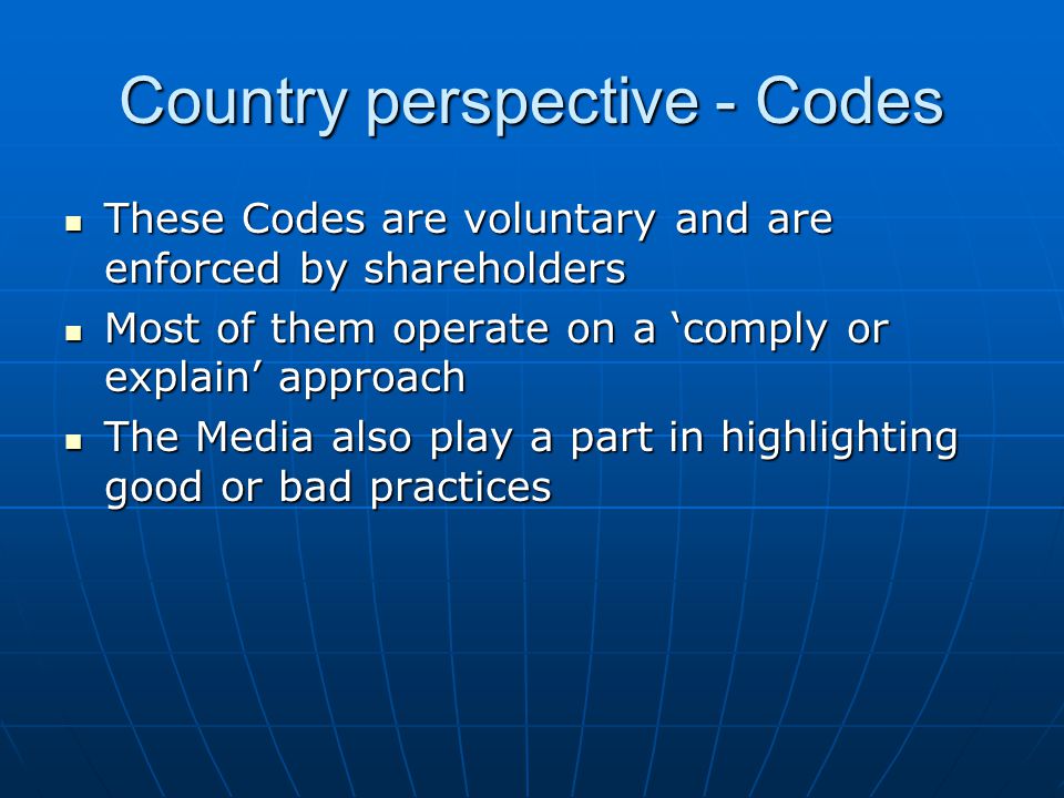 Country perspective - Codes
