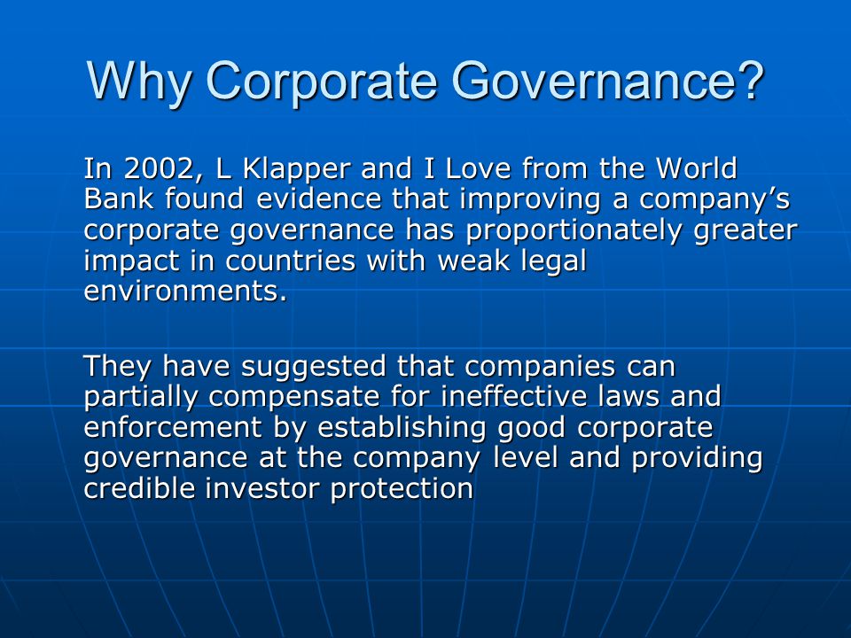 Why Corporate Governance