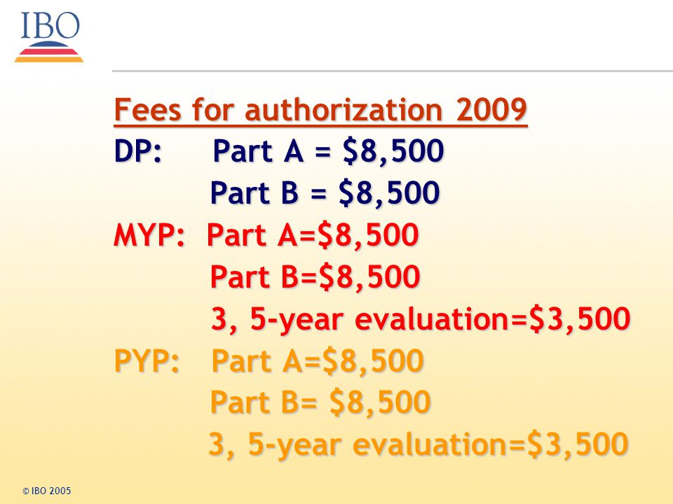 Fees for authorization 2009 DP: Part A = $8,500 Part B = $8,500
