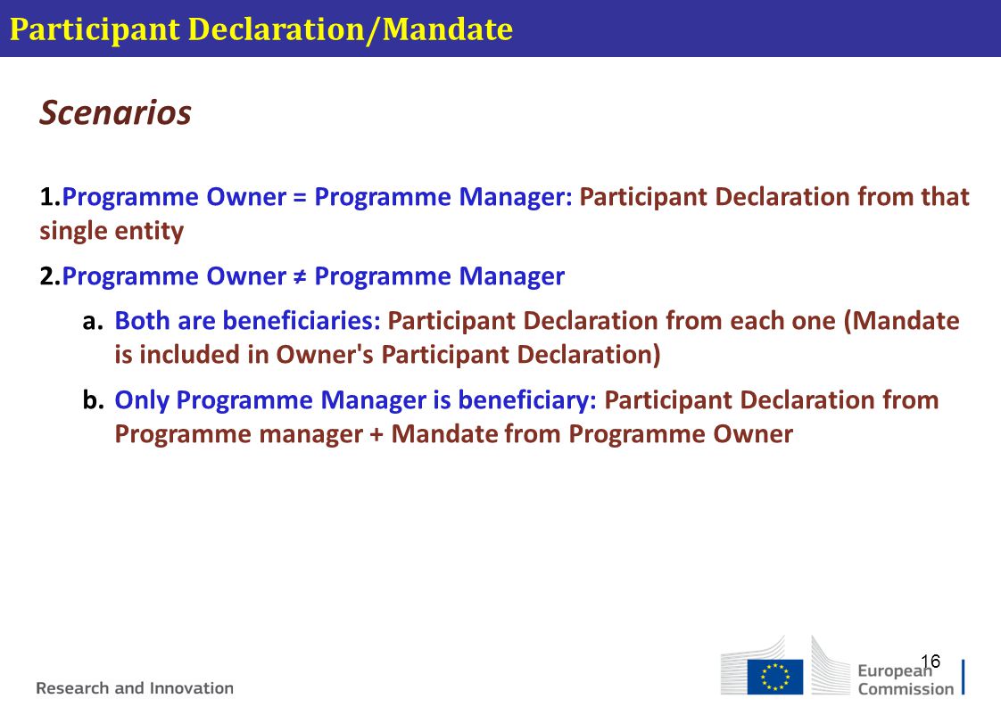 Scenarios Participant Declaration/Mandate
