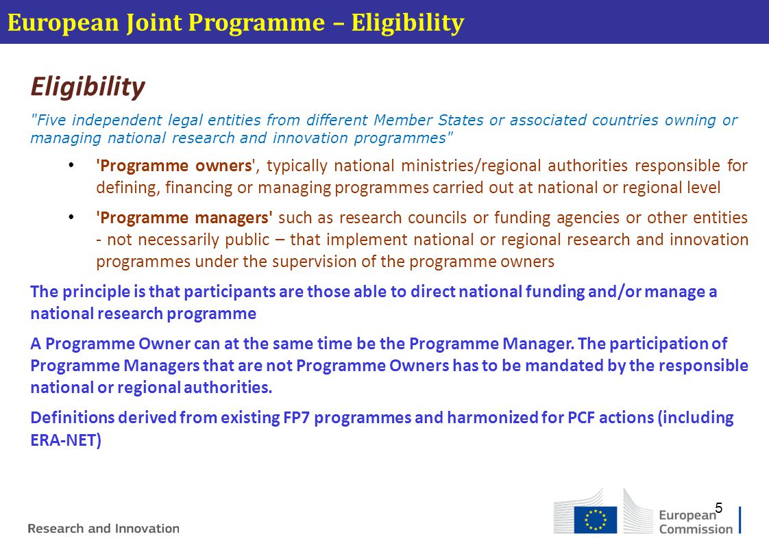 Eligibility European Joint Programme – Eligibility
