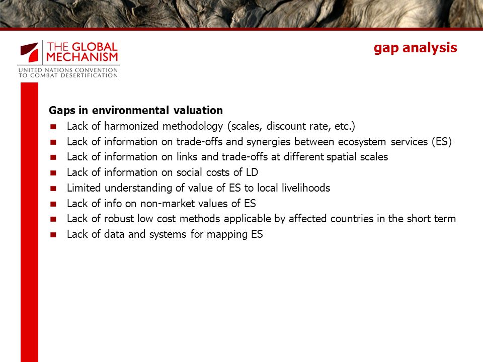 gap analysis Gaps in environmental valuation
