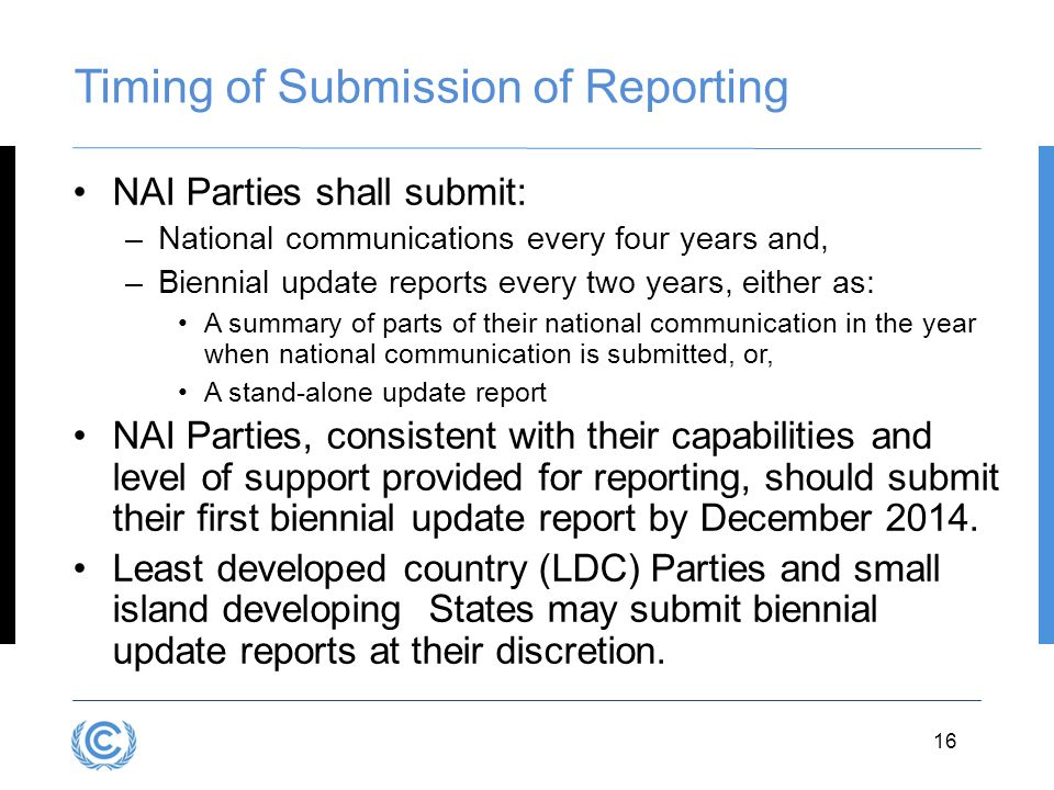 Timing of Submission of Reporting