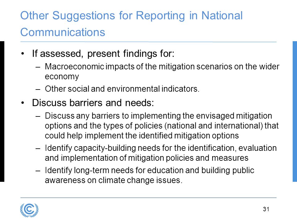 Other Suggestions for Reporting in National Communications