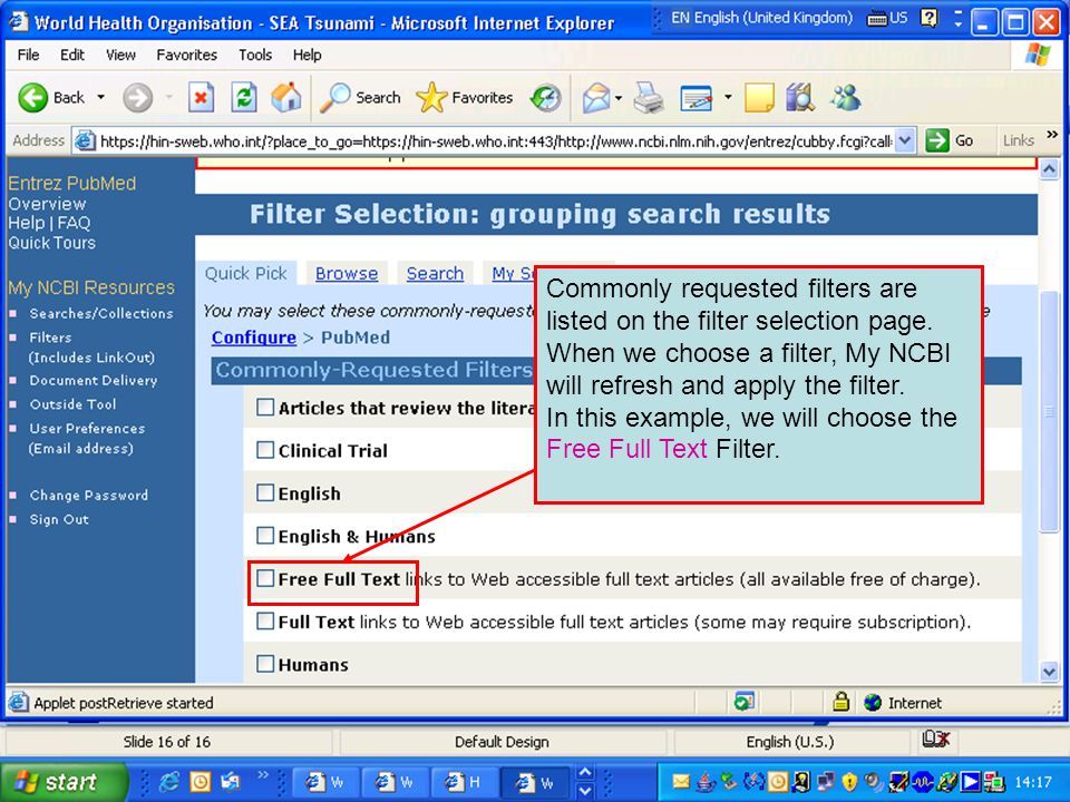 Commonly requested filters are listed on the filter selection page