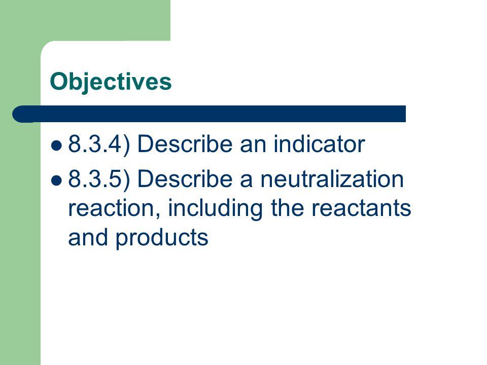 Objectives 8.3.4) Describe an indicator.