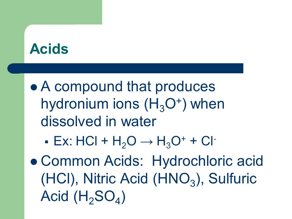 A compound that produces hydronium ions (H3O+) when dissolved in water