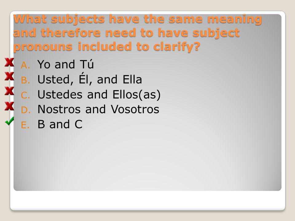 What subjects have the same meaning and therefore need to have subject pronouns included to clarify