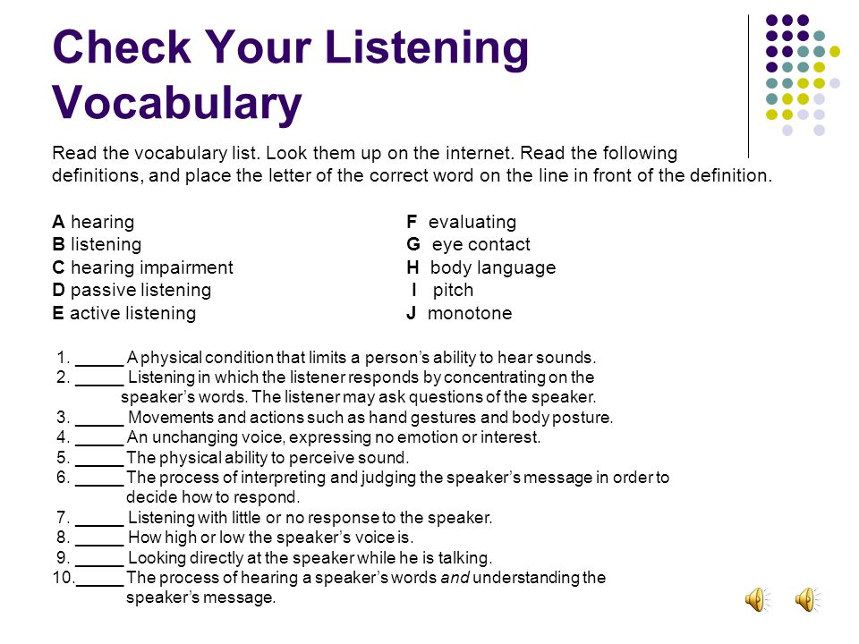 Check Your Listening Vocabulary